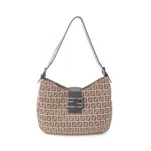 Fendi Zucchino Shoulder Bag Canvas Leather Beige Tan Brown